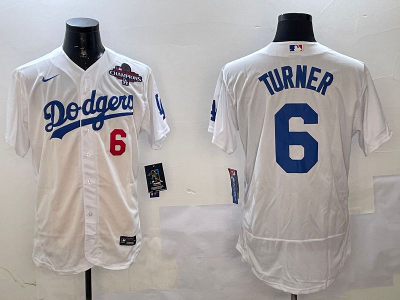 Men Los Angeles Dodgers #6 Turner White City Edition Elite Nike 2025 MLB Jersey style 2